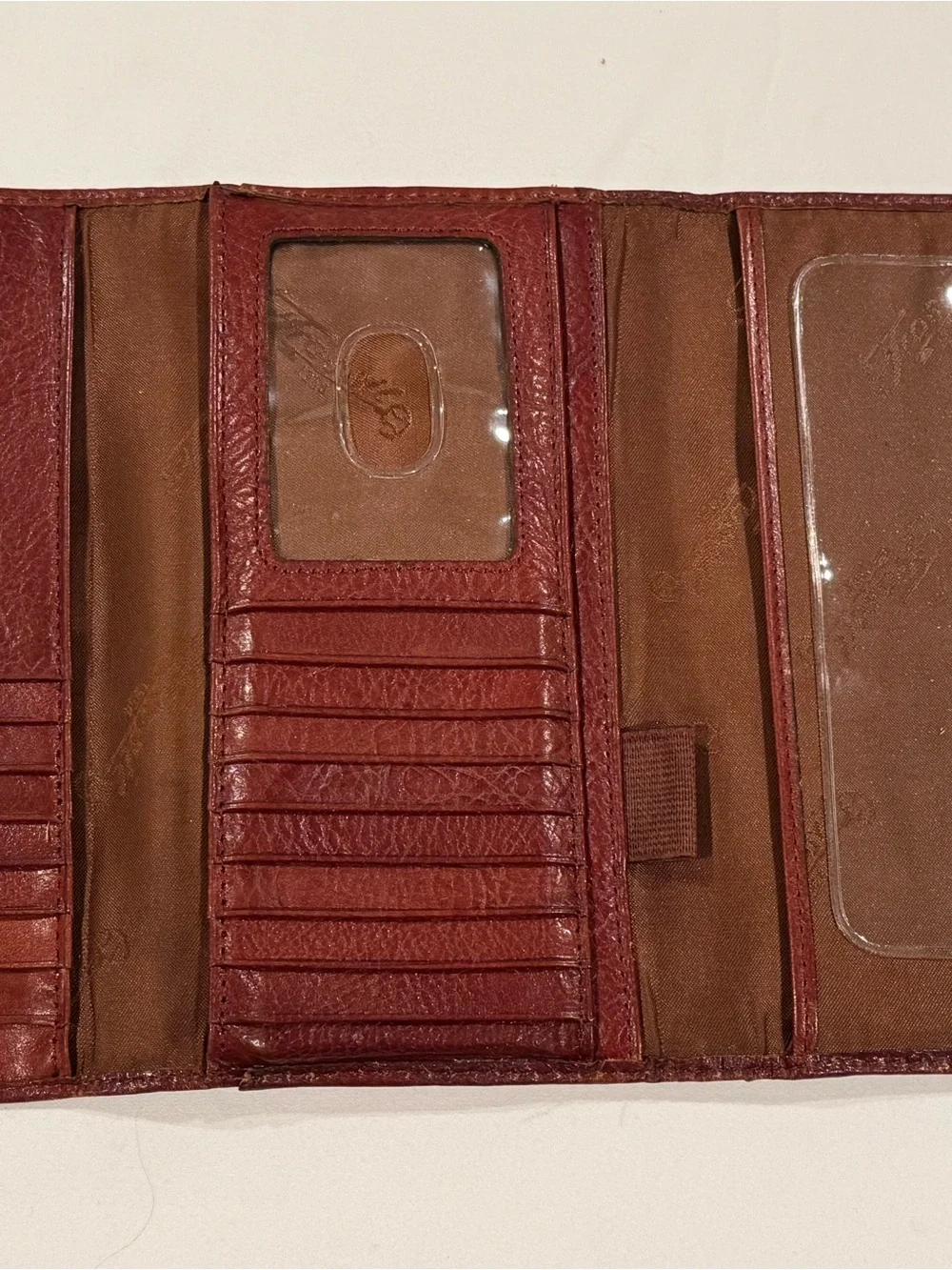 Fossil Vintage Brown Leather Trifold Wallet with Removable Checkbook Cover